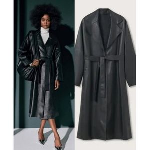 MANGO NWT Genuine Leather Trench Coat In Size S